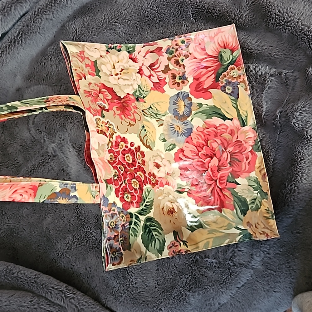 Fun Vintage Floral Vinyl Shopper Tote Bag